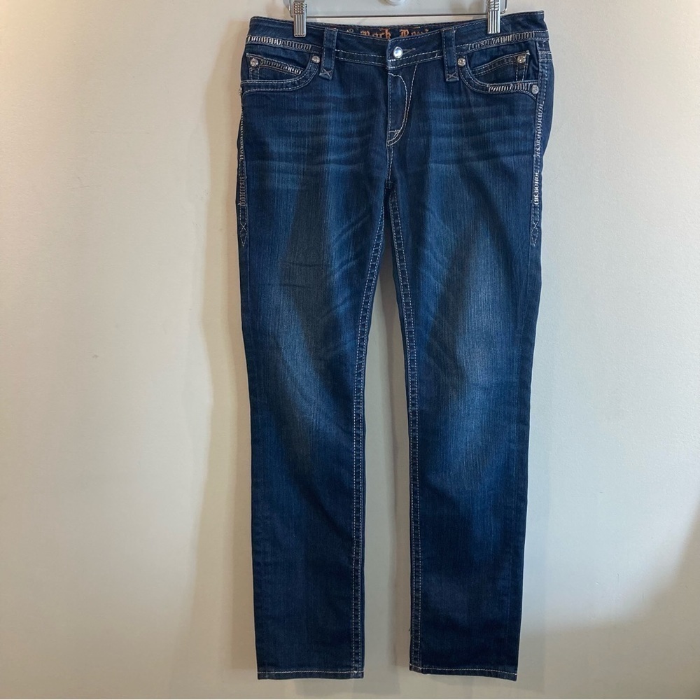 ROCK REVIVAL Sz 30 Kathy Embellished Rhinestone Slim Leg Skinny Mid-Rise Jeans